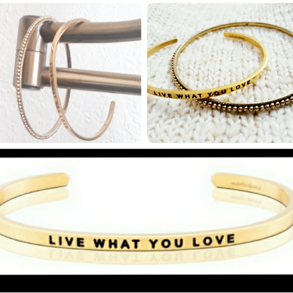 Mantraband Cuff Bracelet Live What You Love + One Beaded Gold Tone Bangle